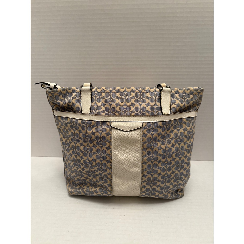 Coach Taylor Signature Tote Blue Khaki Canvas Python Stripe Bag F28927